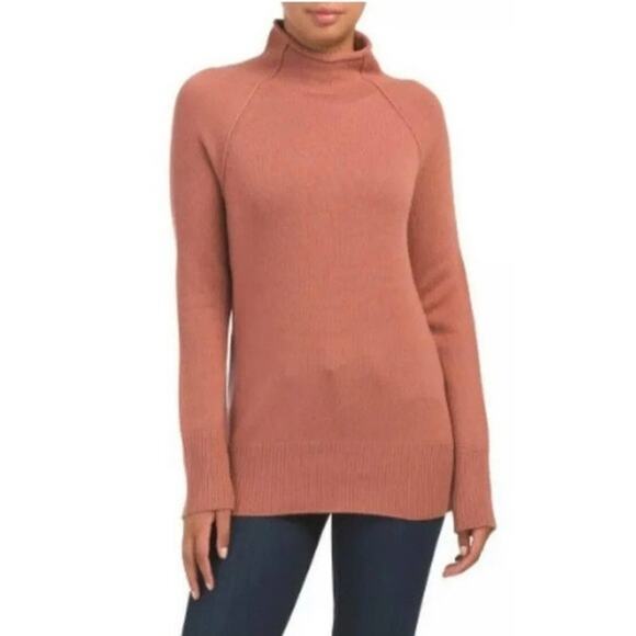 THEORY Cashmere Mock Neck Sweater Womens Small Pink Karinella Long Sleeve Cozy - Picture 1 of 11